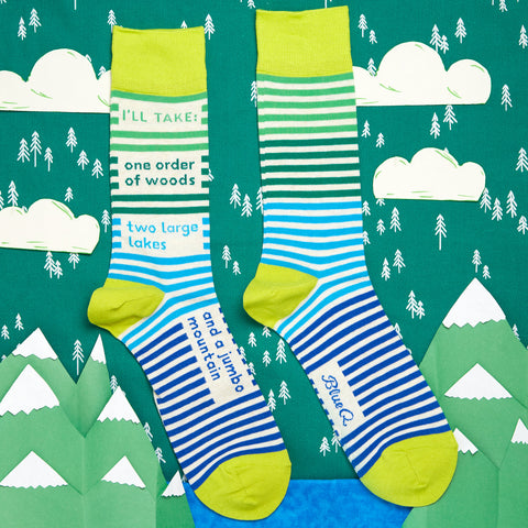 M-CREW SOCKS - I'LL TAKE ONE ORDER OF WOODS, TWO LARGE LAKES, AND A JUMBO MOUNTAIN