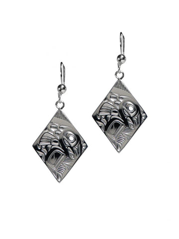 Silver Pewter Salmon Diamond Earrings Bill Helin